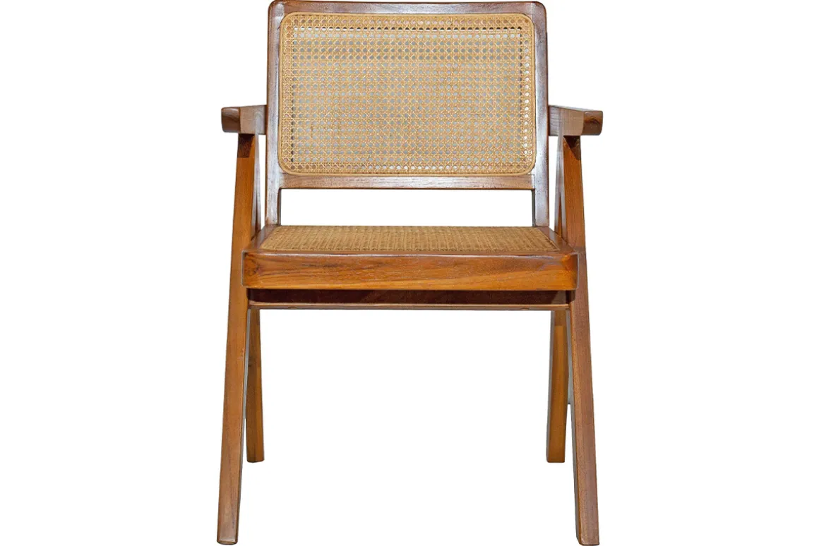 Miliboo Chaise Design|Chaise En Bois-Chaise vintage en bois teck massif et cannage rotin JANNIE