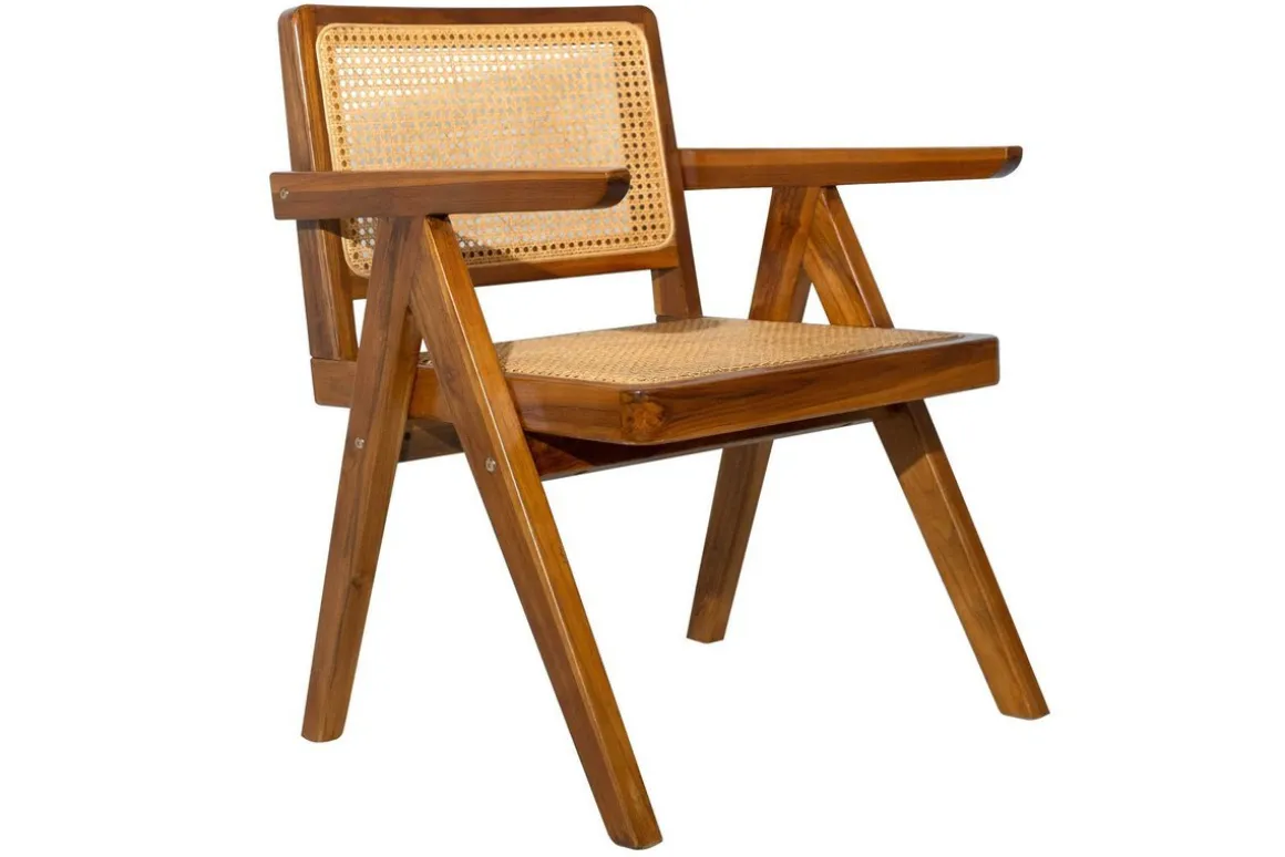 Miliboo Chaise Design|Chaise En Bois-Chaise vintage en bois teck massif et cannage rotin JANNIE