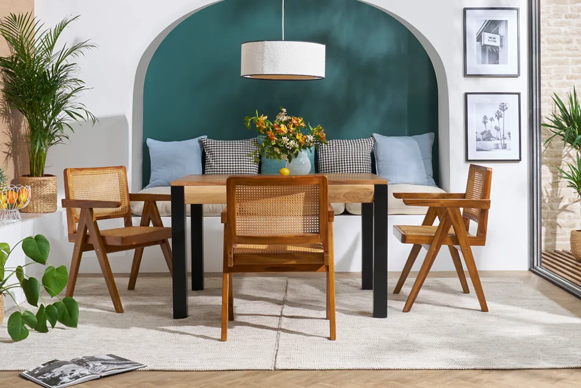 Miliboo Chaise Design|Chaise En Bois-Chaise vintage en bois teck massif et cannage rotin JANNIE