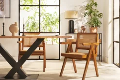 Miliboo Chaise Design|Chaise En Bois-Chaise vintage en bois teck massif et cannage rotin JANNIE