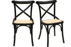 Miliboo Chaise Design|Chaise En Bois-Chaises bistrot en bois noir et cannage en rotin (lot de 2) MARCEL