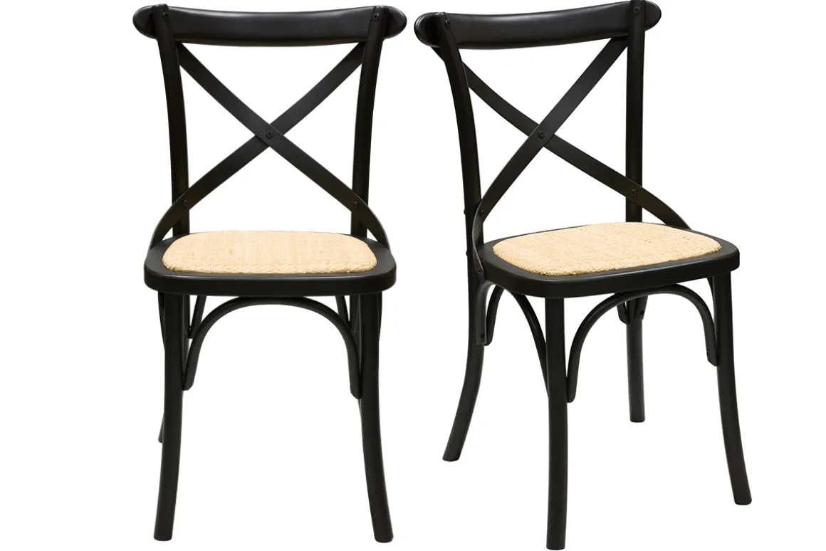 Miliboo Chaise Design|Chaise En Bois-Chaises bistrot en bois noir et cannage en rotin (lot de 2) MARCEL