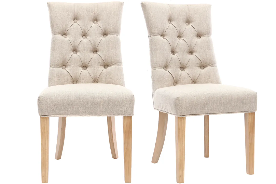 Miliboo Chaise Design-Chaises classiques en tissu lin naturel et bois clair massif (lot de 2) VOLTAIRE