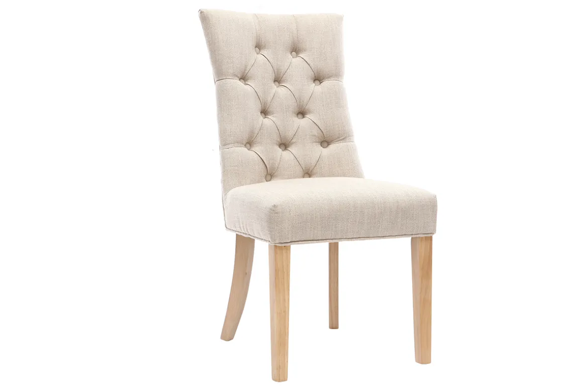 Miliboo Chaise Design-Chaises classiques en tissu lin naturel et bois clair massif (lot de 2) VOLTAIRE