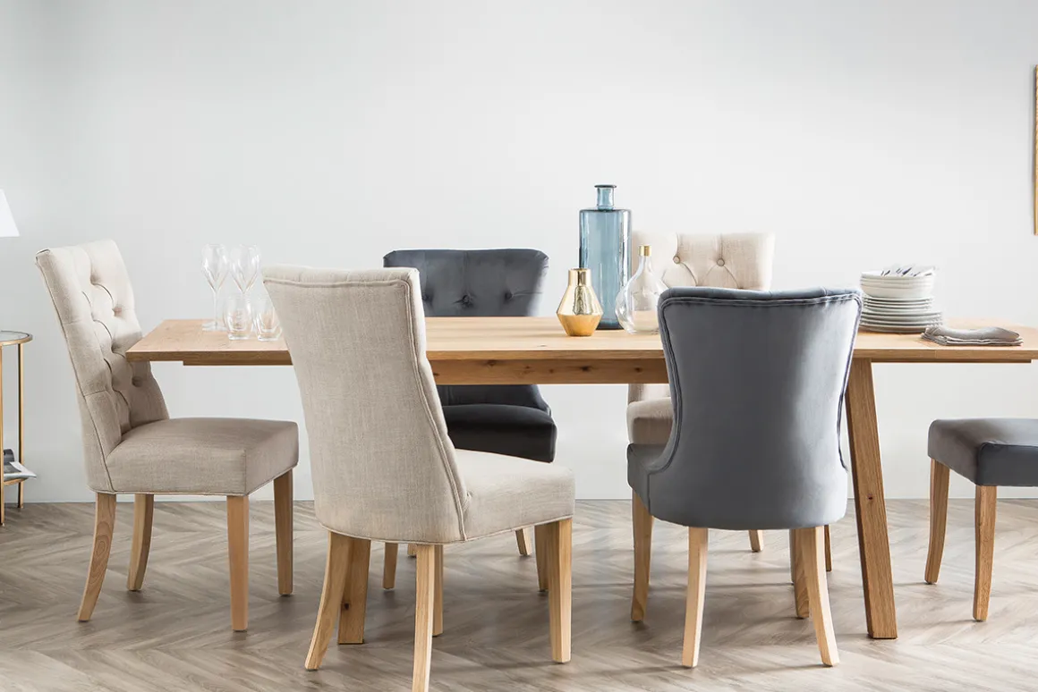 Miliboo Chaise Design-Chaises classiques en tissu lin naturel et bois clair massif (lot de 2) VOLTAIRE