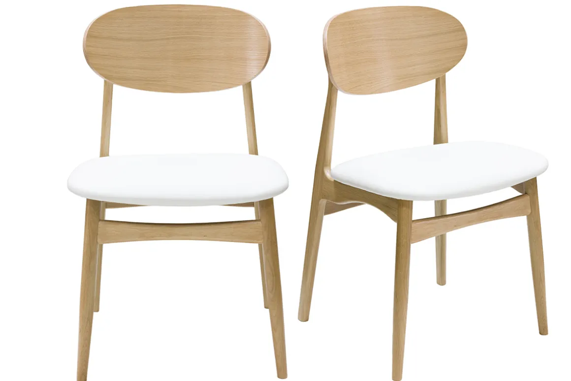 Miliboo Chaise Design-Chaises design blanc et bois clair chêne massif (lot de 2) VICKY