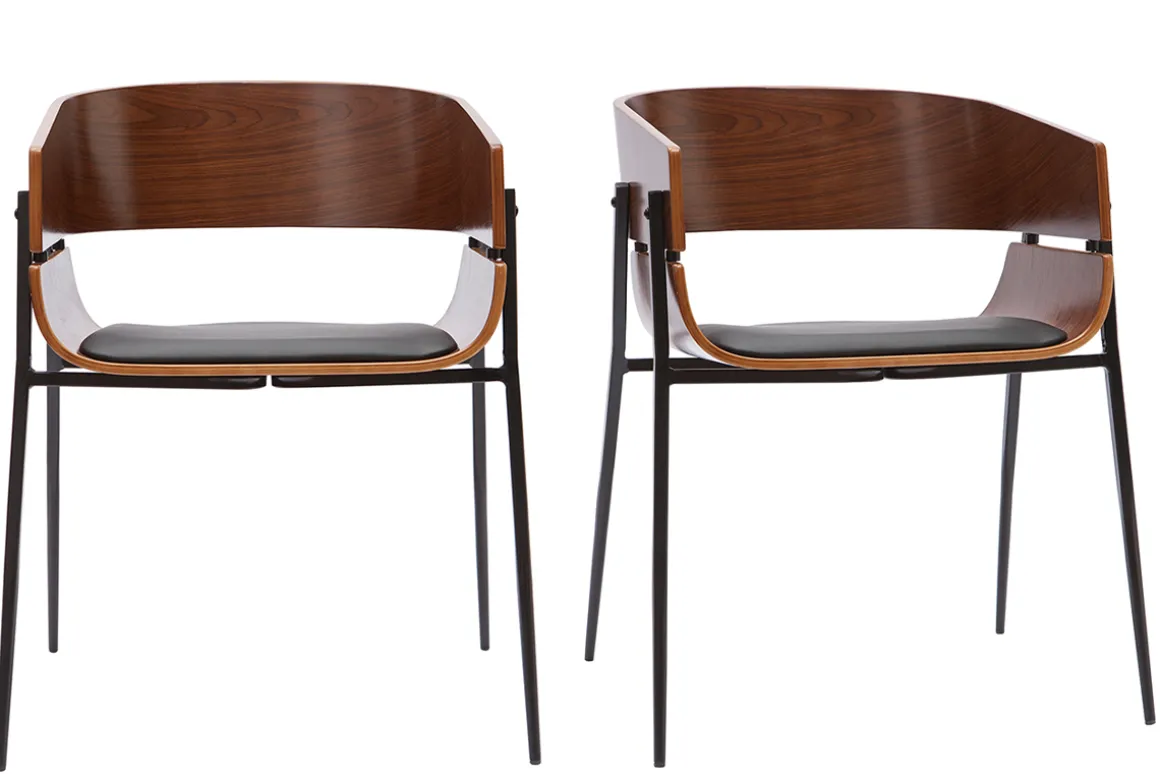 Miliboo Chaise Design-Chaises design bois foncé et métal noir (lot de 2) WESS
