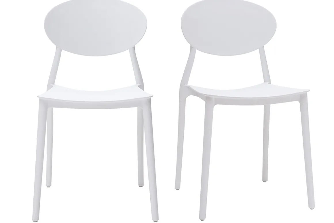Miliboo Chaise Design|Chaise De Jardin-Chaises design empilables blanches intérieur - extérieur (lot de 2) ANNA