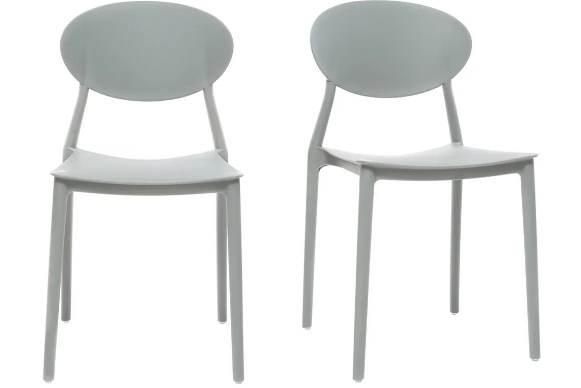 Miliboo Chaise Design|Chaise De Jardin-Chaises design empilables gris clair intérieur - extérieur (lot de 2) ANNA