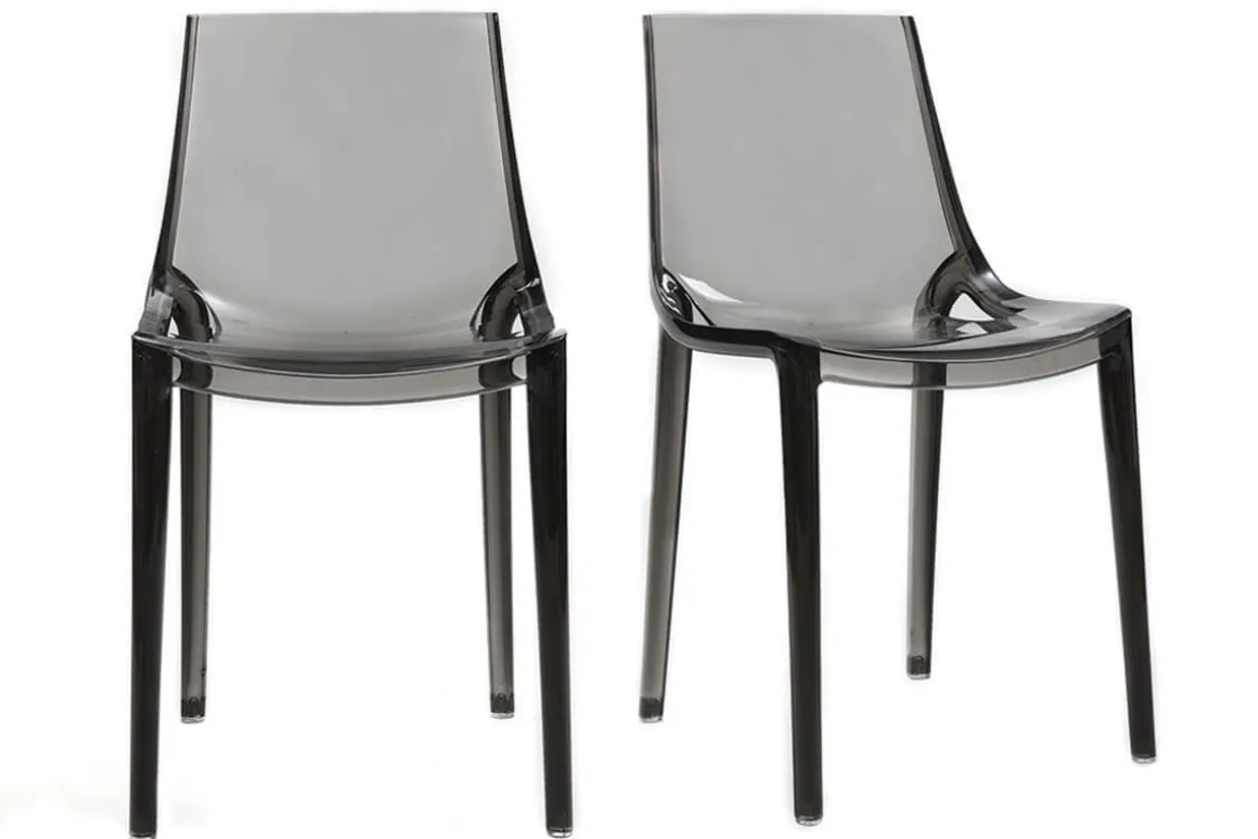 Miliboo Chaise Design|Chaise De Jardin-Chaises design empilables gris transparent intérieur - extérieur (lot de 2) YZEL