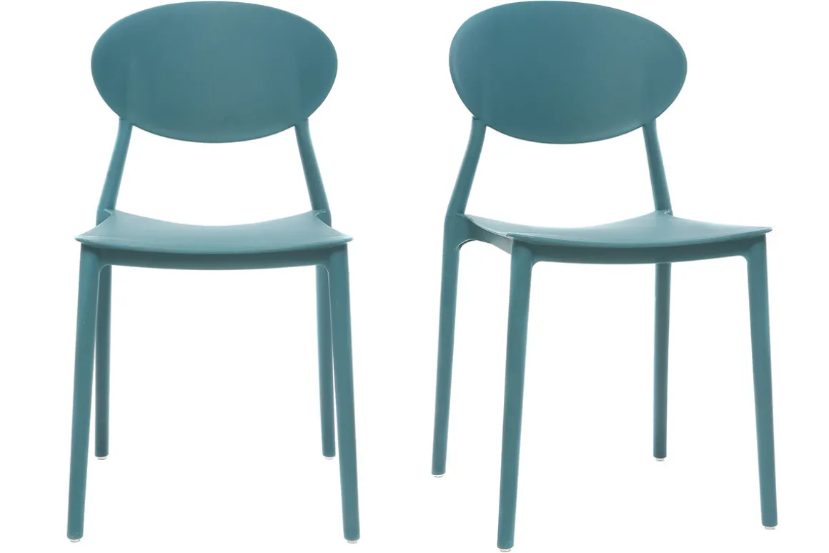 Miliboo Chaise Design|Chaise De Jardin-Chaises design empilables bleu canard intérieur - extérieur (lot de 2) ANNA