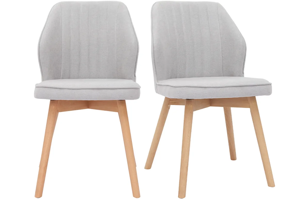 Miliboo Chaise Design-Chaises design en tissu effet velours gris et bois clair (lot de 2) FANETTE