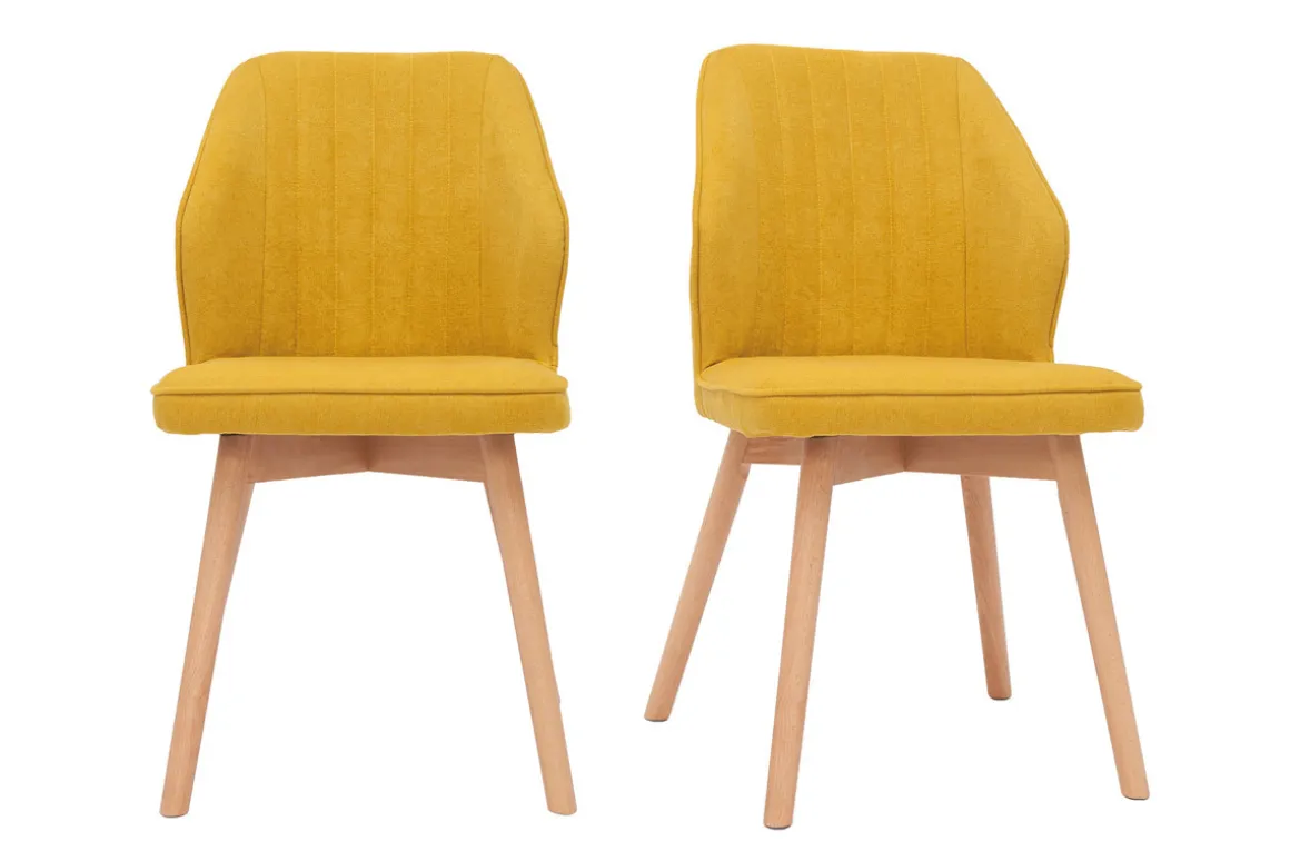 Miliboo Chaise Design-Chaises design en tissu effet velours jaune moutarde et bois clair (lot de 2) FANETTE