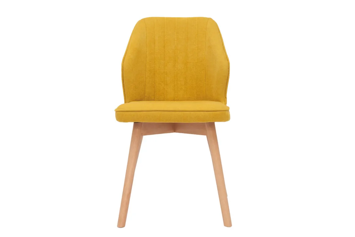 Miliboo Chaise Design-Chaises design en tissu effet velours jaune moutarde et bois clair (lot de 2) FANETTE