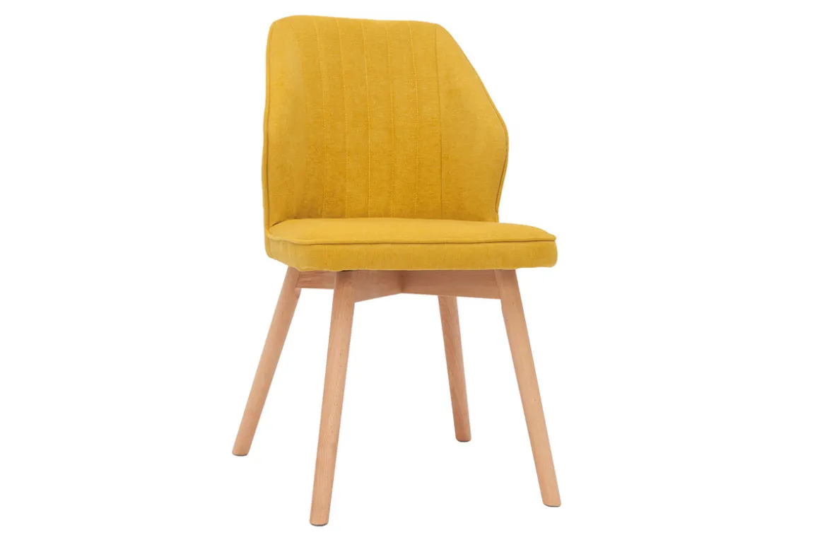 Miliboo Chaise Design-Chaises design en tissu effet velours jaune moutarde et bois clair (lot de 2) FANETTE
