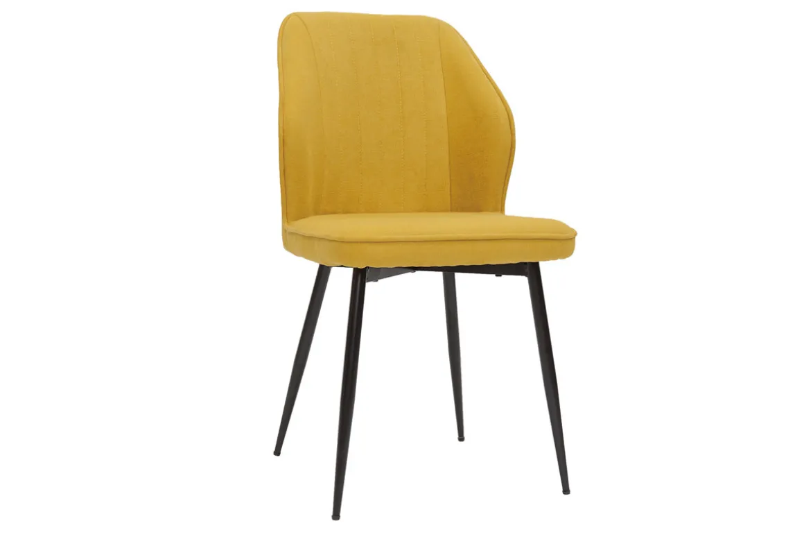Miliboo Chaise Design-Chaises design en tissu effet velours jaune moutarde et métal noir (lot de 2) FANETTE