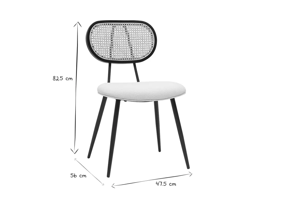 Miliboo Chaise Design-Chaises design en tissu effet laine bouclée blanc cassé, métal noir et cannage rotin naturel (lot de 2) TOLMA