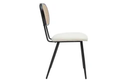 Miliboo Chaise Design-Chaises design en tissu effet laine bouclée blanc cassé, métal noir et cannage rotin naturel (lot de 2) TOLMA