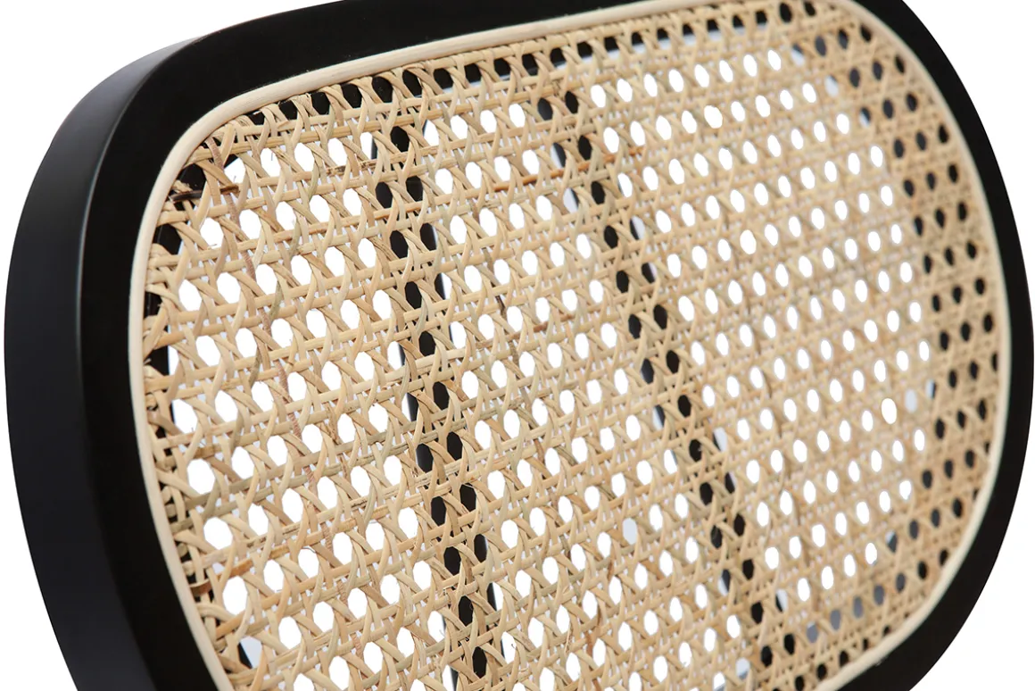 Miliboo Chaise Design-Chaises design en tissu effet laine bouclée blanc cassé, métal noir et cannage rotin naturel (lot de 2) TOLMA