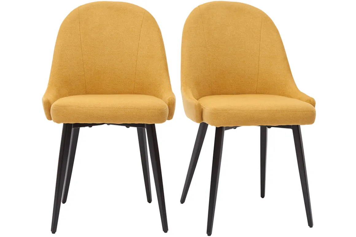 Miliboo Chaise Design-Chaises design en tissu effet velours jaune moutarde et métal noir (lot de 2) REEZ
