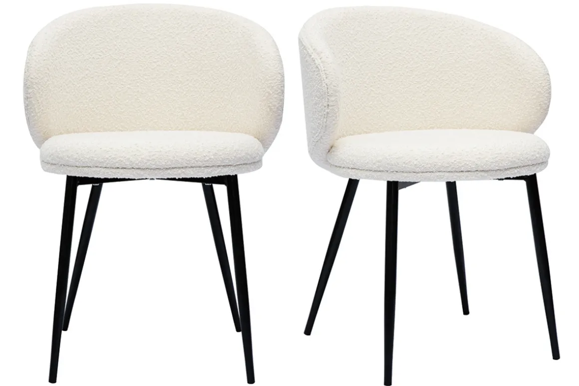 Miliboo Chaise Design-Chaises design en tissu effet laine bouclée écru et métal noir (lot de 2) ROSALIE