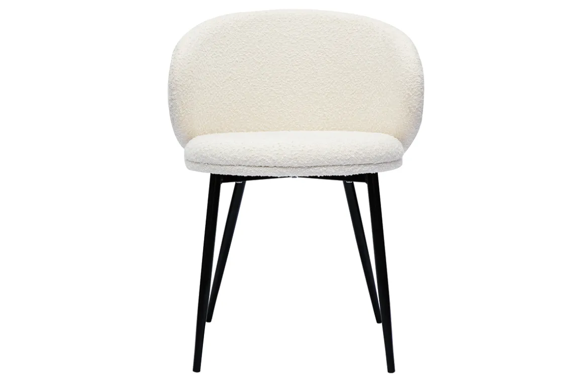Miliboo Chaise Design-Chaises design en tissu effet laine bouclée écru et métal noir (lot de 2) ROSALIE