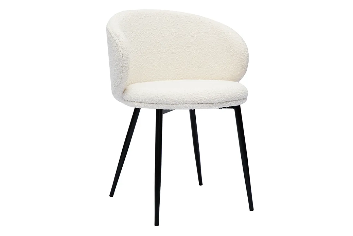 Miliboo Chaise Design-Chaises design en tissu effet laine bouclée écru et métal noir (lot de 2) ROSALIE