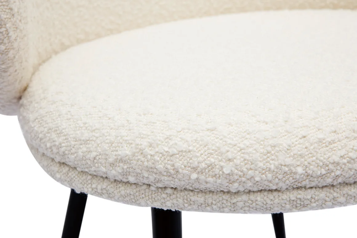 Miliboo Chaise Design-Chaises design en tissu effet laine bouclée écru et métal noir (lot de 2) ROSALIE