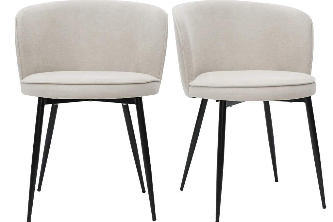 Miliboo Chaise Design-Chaises design en tissu effet velours beige et métal noir (lot de 2) SERIF