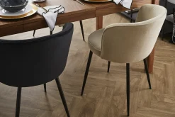 Miliboo Chaise Design-Chaises design en tissu effet velours beige et métal noir (lot de 2) SERIF