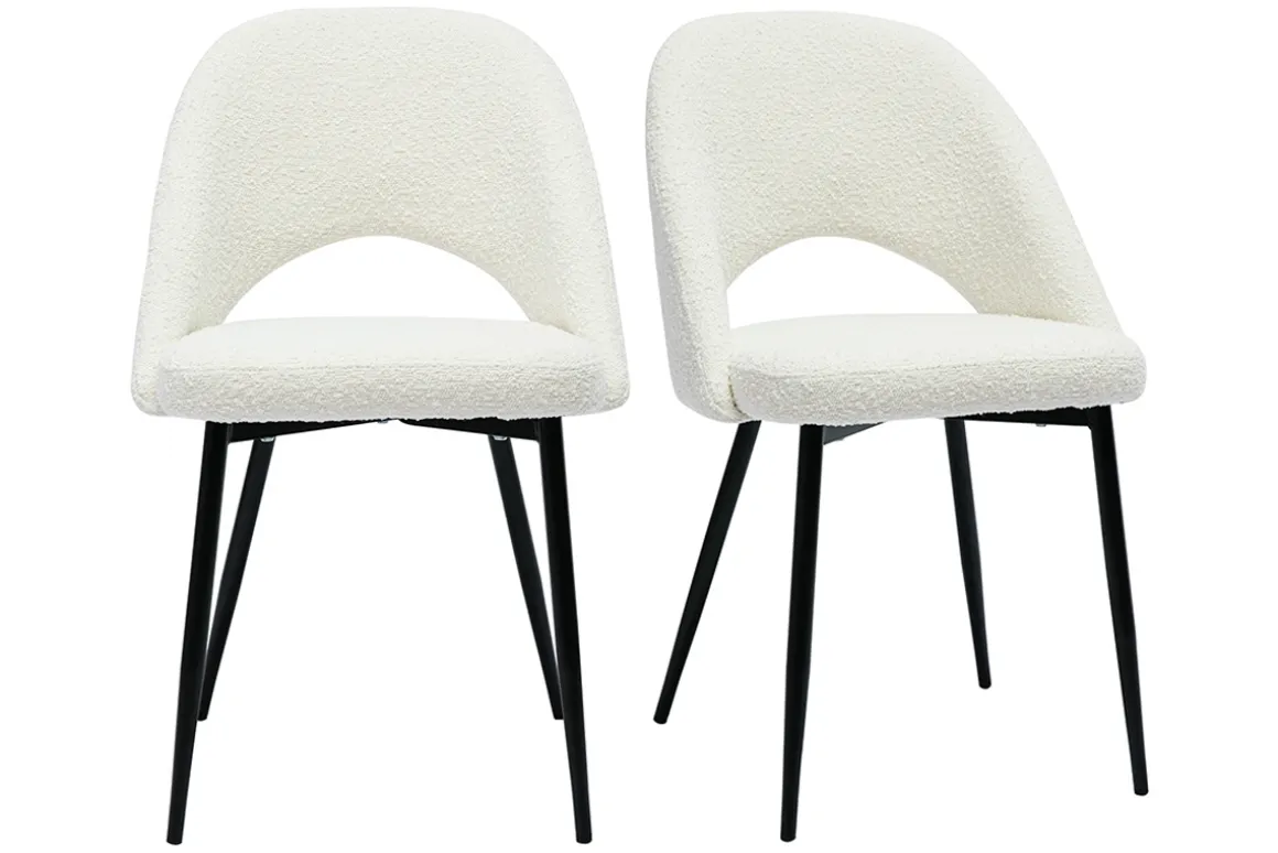 Miliboo Chaise Design-Chaises design en tissu effet laine bouclée blanc et métal noir (lot de 2) COSETTE