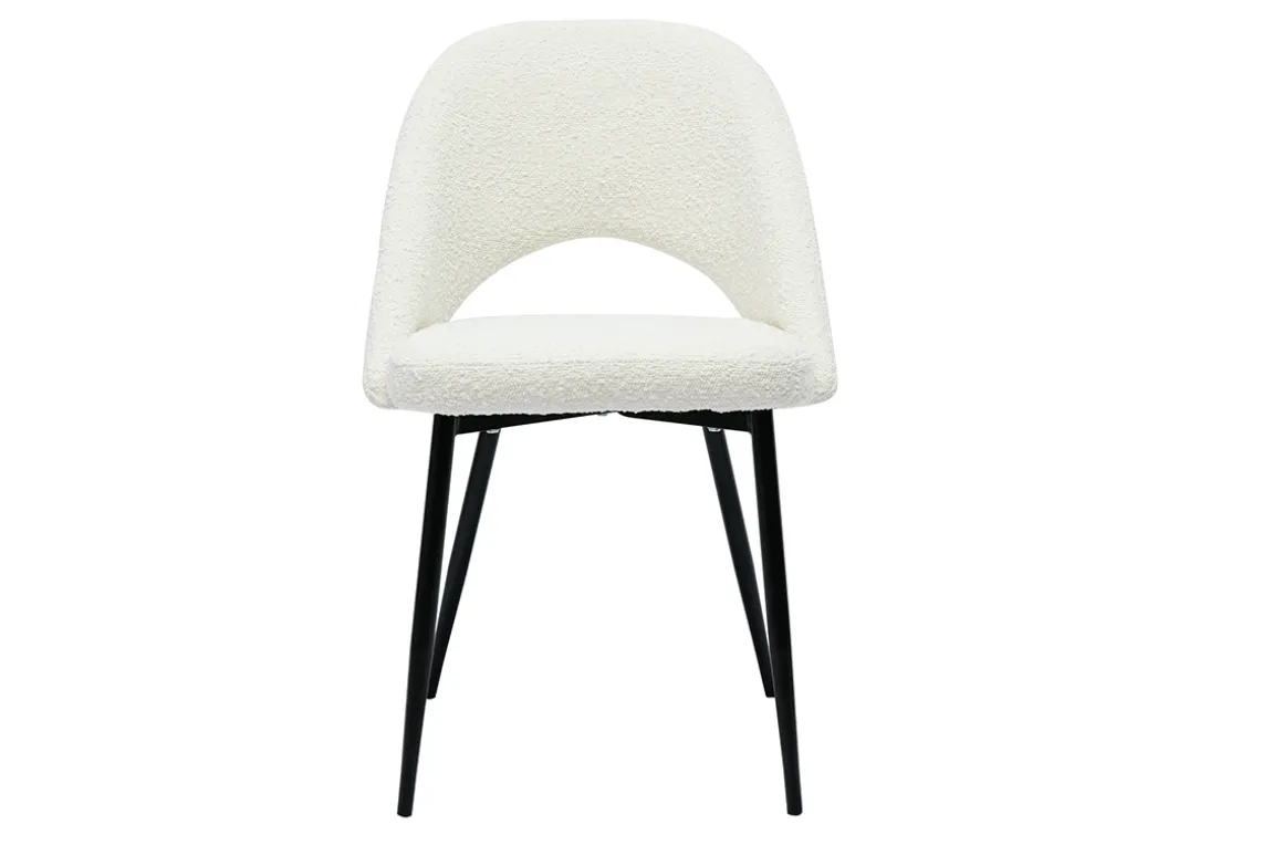 Miliboo Chaise Design-Chaises design en tissu effet laine bouclée blanc et métal noir (lot de 2) COSETTE