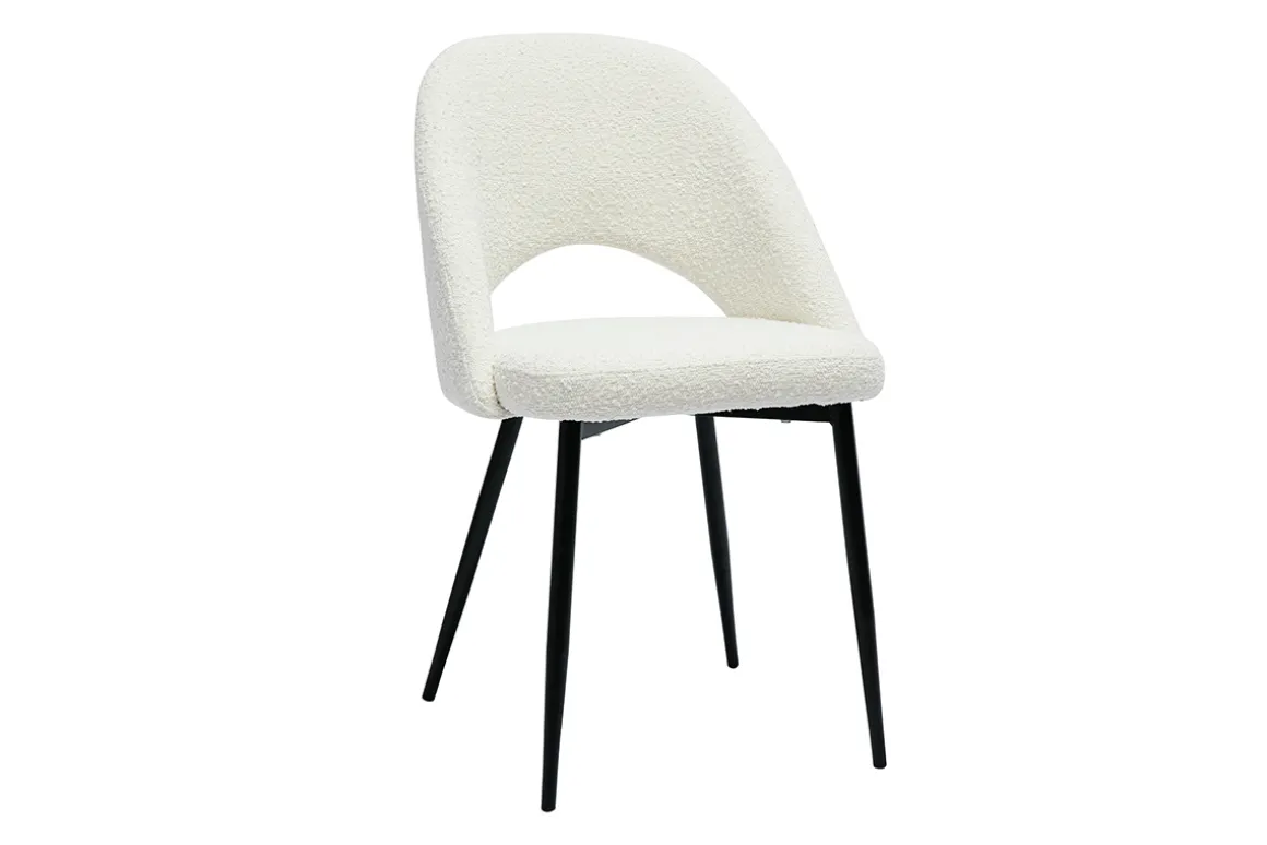 Miliboo Chaise Design-Chaises design en tissu effet laine bouclée blanc et métal noir (lot de 2) COSETTE