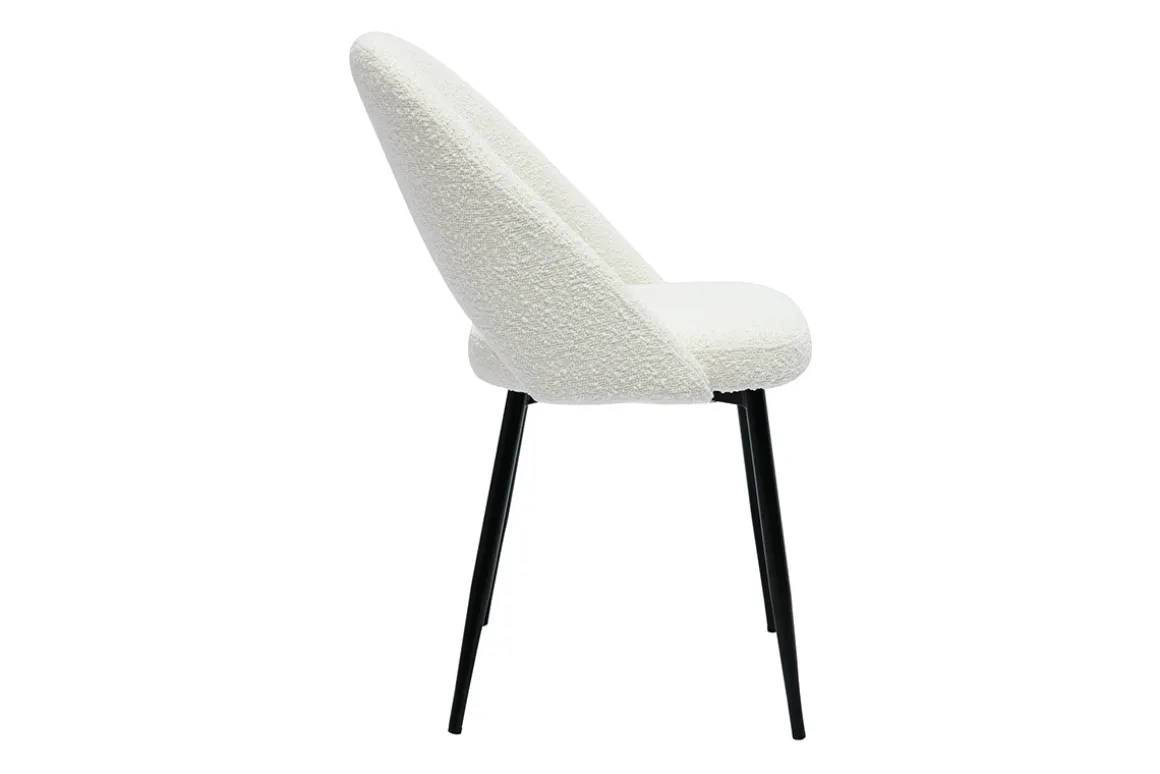 Miliboo Chaise Design-Chaises design en tissu effet laine bouclée blanc et métal noir (lot de 2) COSETTE