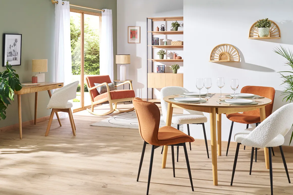 Miliboo Chaise Design-Chaises design en tissu effet laine bouclée blanc et métal noir (lot de 2) COSETTE