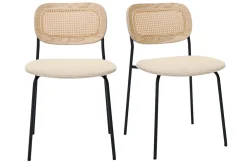 Miliboo Chaise Design-Chaises design en tissu effet velours texturé beige, métal noir et cannage rotin (lot de 2) MIRANDA