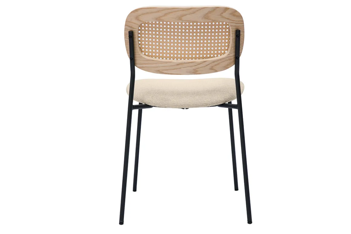 Miliboo Chaise Design-Chaises design en tissu effet velours texturé beige, métal noir et cannage rotin (lot de 2) MIRANDA