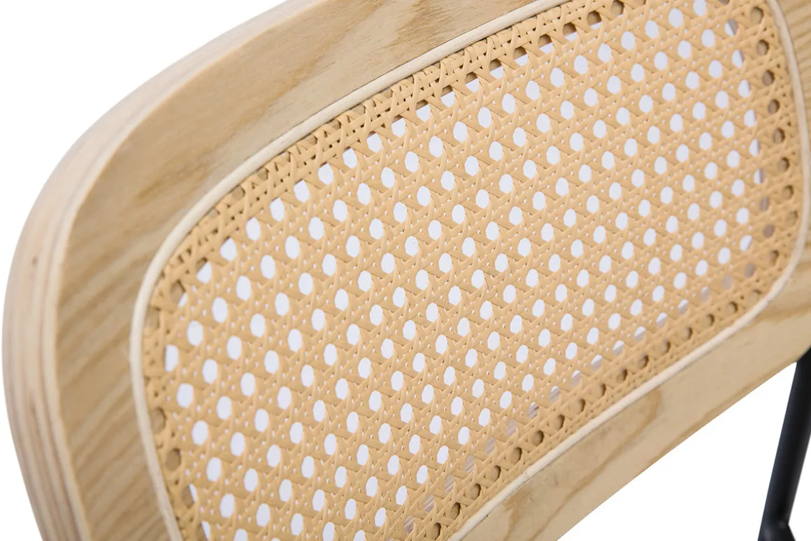 Miliboo Chaise Design-Chaises design en tissu effet velours texturé beige, métal noir et cannage rotin (lot de 2) MIRANDA