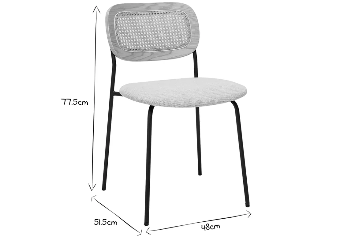 Miliboo Chaise Design-Chaises design en tissu effet velours texturé beige, métal noir et cannage rotin (lot de 2) MIRANDA