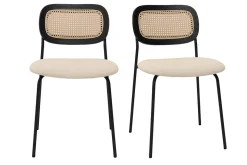 Miliboo Chaise Design-Chaises design en tissu effet velours texturé beige, métal noir et cannage rotin (lot de 2) MIRANDA