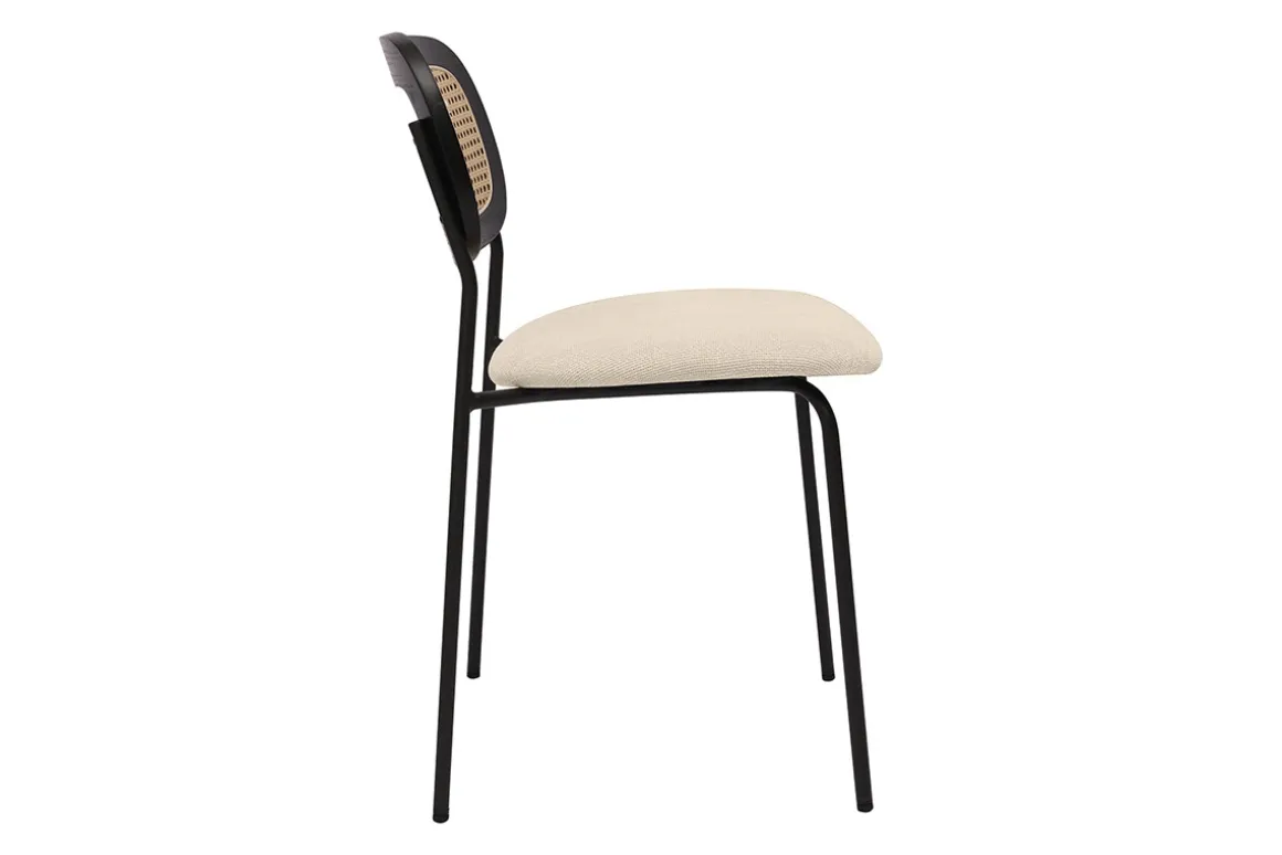 Miliboo Chaise Design-Chaises design en tissu effet velours texturé beige, métal noir et cannage rotin (lot de 2) MIRANDA