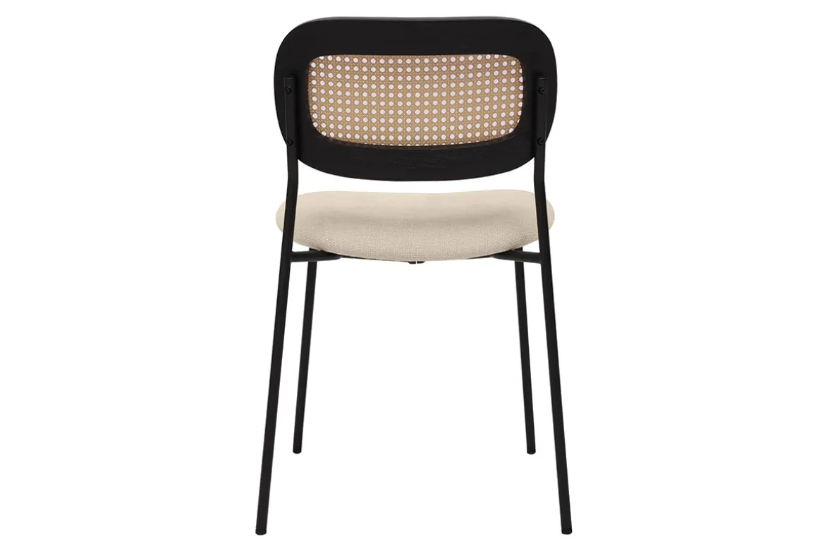 Miliboo Chaise Design-Chaises design en tissu effet velours texturé beige, métal noir et cannage rotin (lot de 2) MIRANDA