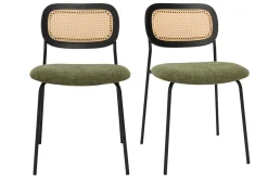 Miliboo Chaise Design-Chaises design en tissu effet velours texturé vert kaki, métal noir et cannage rotin (lot de 2) MIRANDA