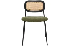 Miliboo Chaise Design-Chaises design en tissu effet velours texturé vert kaki, métal noir et cannage rotin (lot de 2) MIRANDA