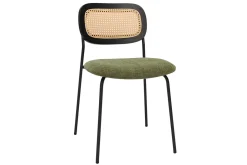 Miliboo Chaise Design-Chaises design en tissu effet velours texturé vert kaki, métal noir et cannage rotin (lot de 2) MIRANDA