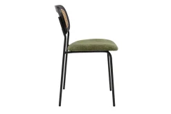 Miliboo Chaise Design-Chaises design en tissu effet velours texturé vert kaki, métal noir et cannage rotin (lot de 2) MIRANDA