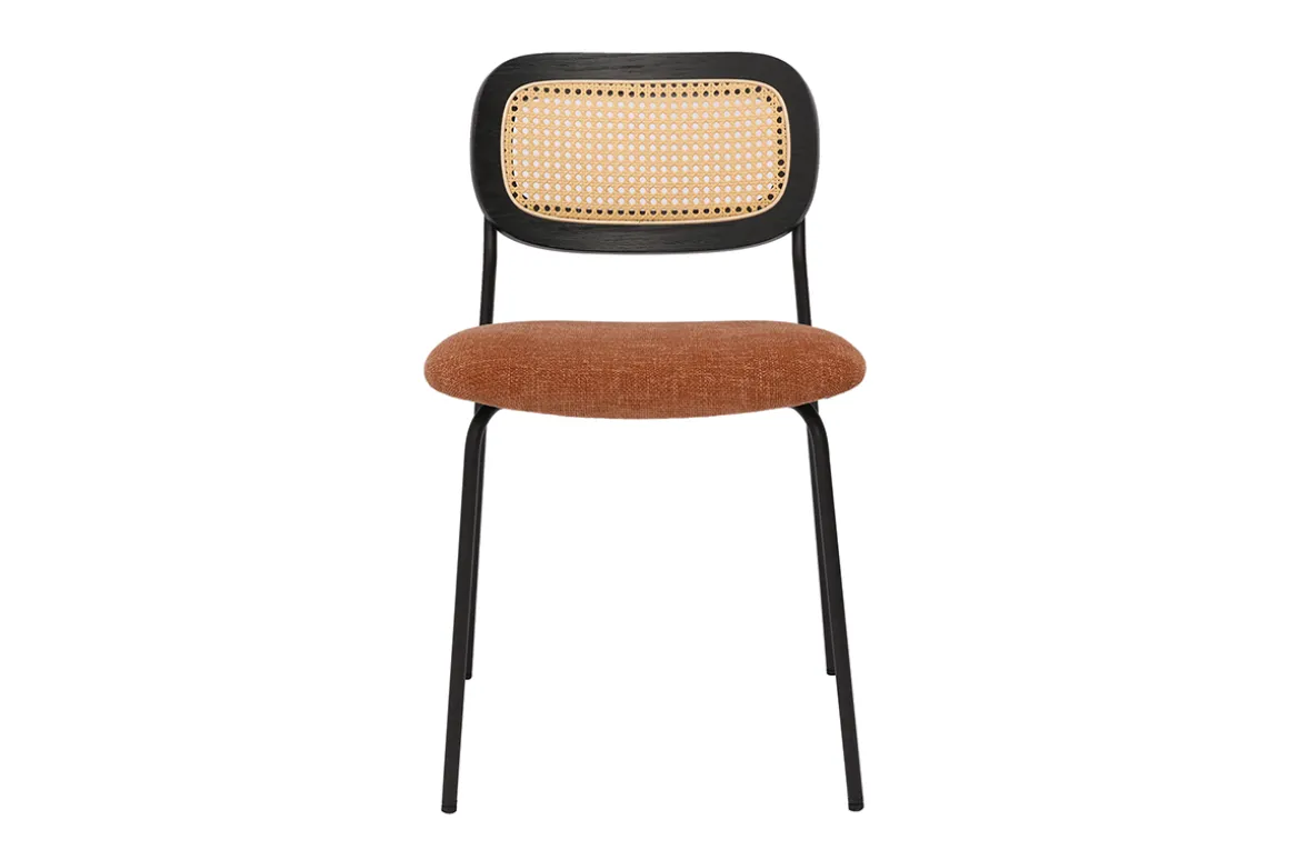 Miliboo Chaise Design-Chaises design en tissu effet velours texturé terre brulée, métal noir et cannage rotin (lot de 2) MIRANDA