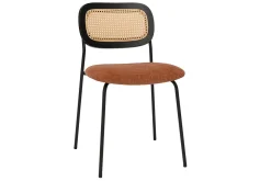 Miliboo Chaise Design-Chaises design en tissu effet velours texturé terre brulée, métal noir et cannage rotin (lot de 2) MIRANDA