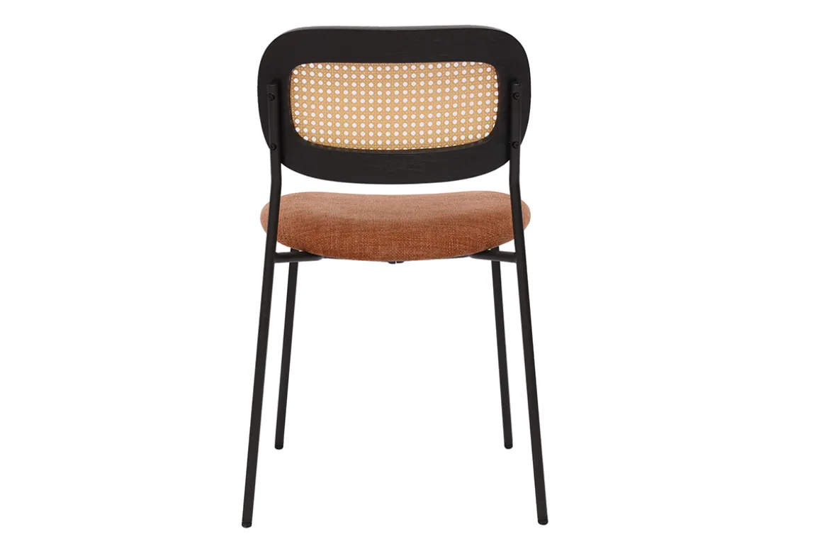 Miliboo Chaise Design-Chaises design en tissu effet velours texturé terre brulée, métal noir et cannage rotin (lot de 2) MIRANDA