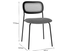 Miliboo Chaise Design-Chaises design en tissu effet velours texturé terre brulée, métal noir et cannage rotin (lot de 2) MIRANDA